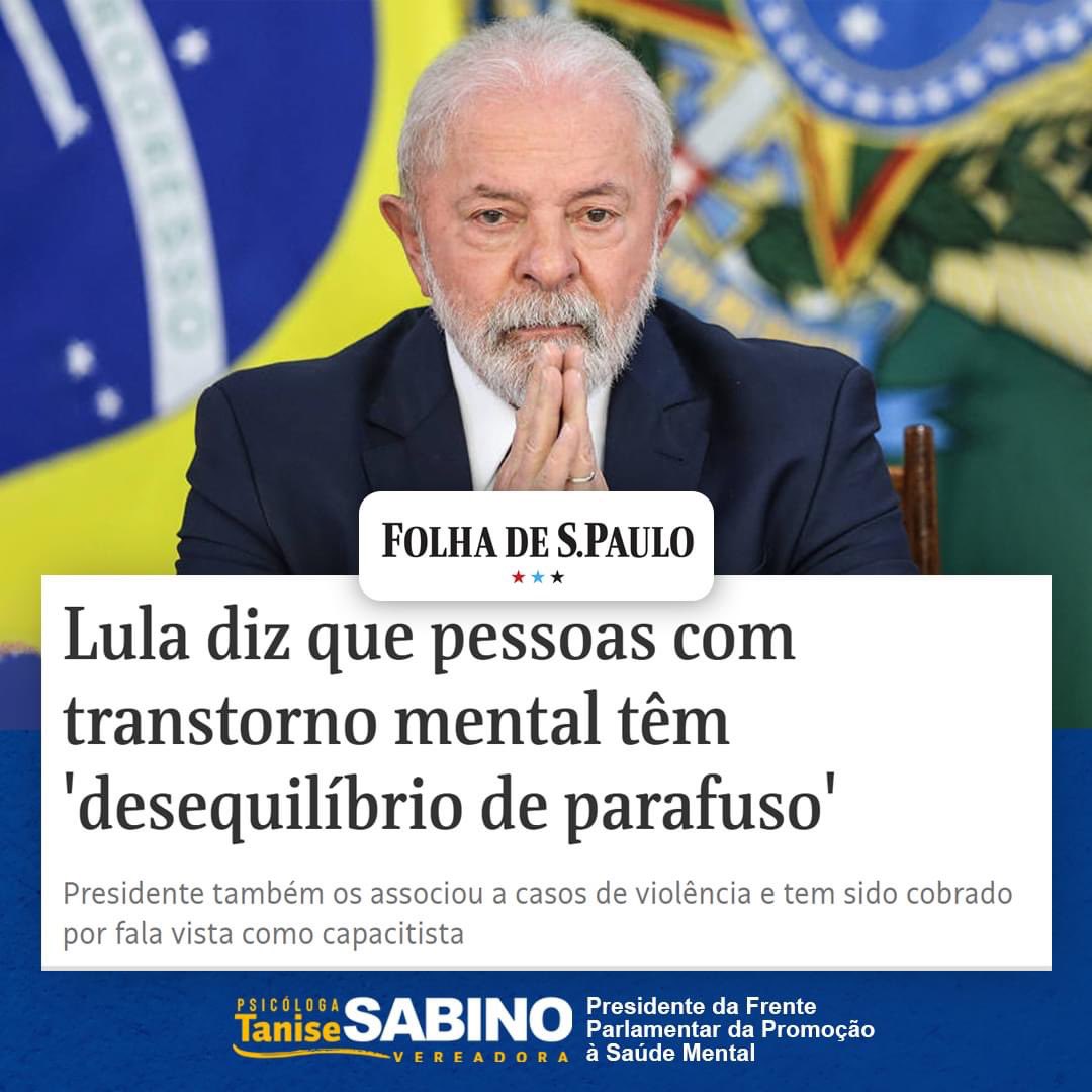 tanisesabino's tweet photo. Todo repúdio a essa fala capacitista e cruel de Lula. Pessoas com transtornos mentais merecem respeito e inclusão. O mais inusitado é que esse cidadão, com essa fala preconceituosa e desrespeitosa, é tido como o representante das minorias.

#vereadoratanisesabino #saudemental https://t.co/9Iaro109NZ