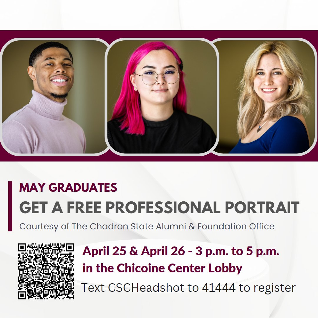 Spread the word! May Graduates here's another chance to get your FREE professional portrait. Register your time slot today! #ChadronStateCollege #WeAreCSC