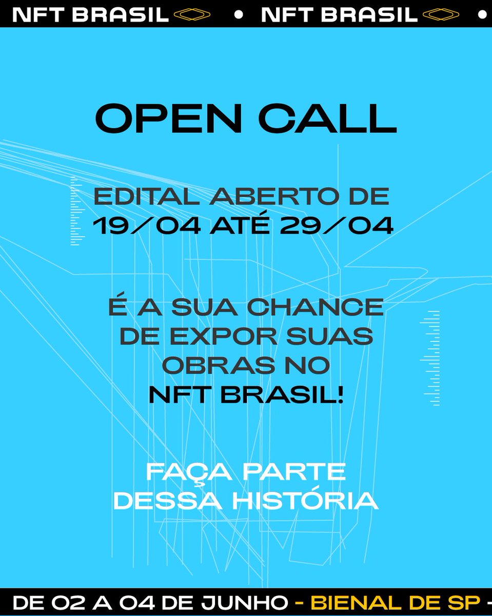 tokennation_io's tweet photo. Olá #artistas! O NFT Brasil abriu seu edital para exposição de NFTs e estamos ansiosos para receber suas obras incríveis! https://t.co/YhGPtoelX4