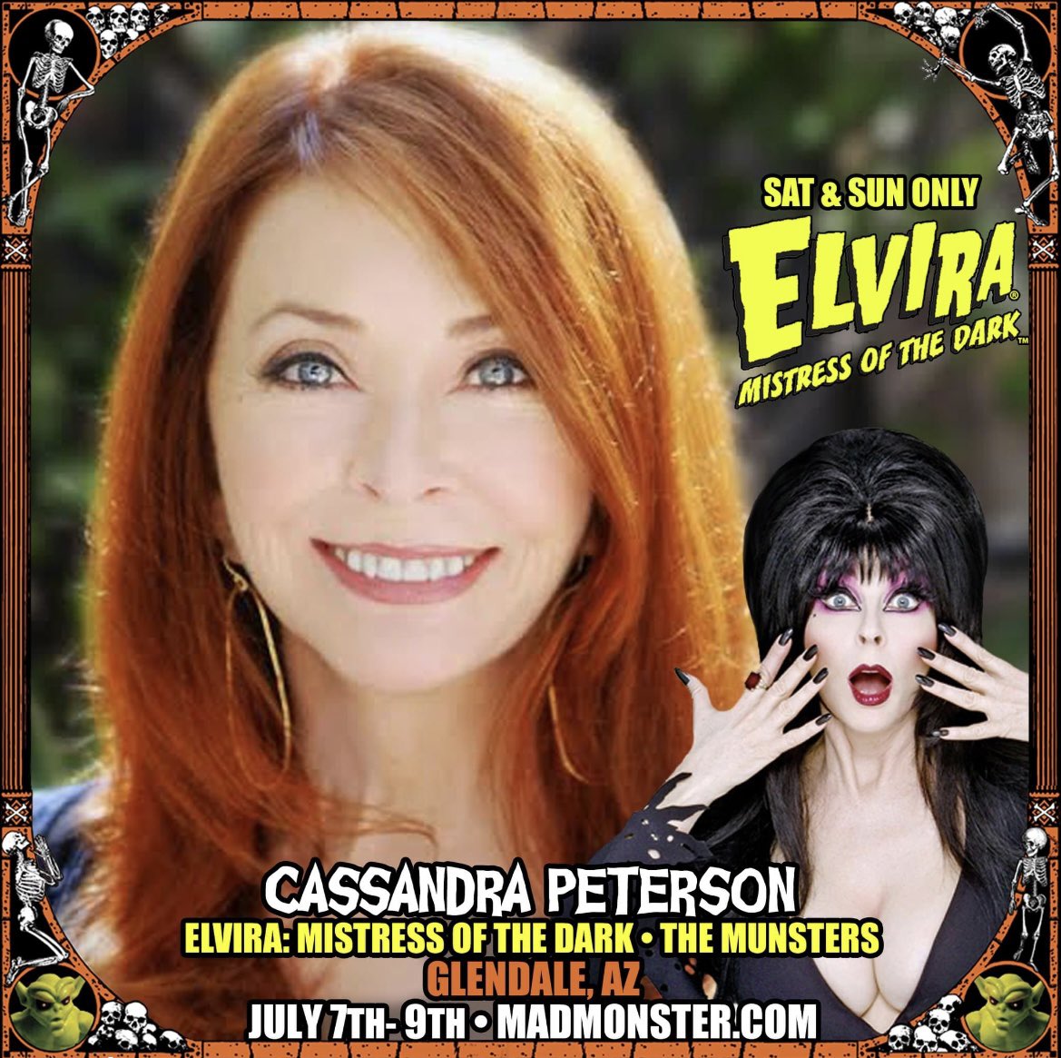CASSANDRA PETERSON (Elvira!) joins the MADness in AZ! Meet the legendary horror hostess that has partied with everyone from Vincent Price to Pee Wee Herman! She will be attending Saturday &amp; Sunday only and will NOT be appearing in costume!

tickets.madmonster.com/e/mad-monster-…