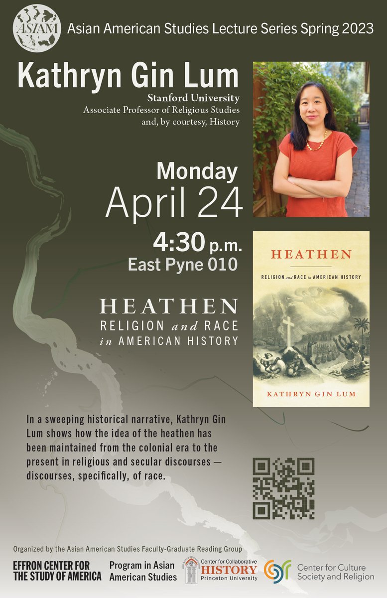 If you're around Princeton on Monday please join us at 4:30pm to hear @KGinLum lecture on her brilliant and important Heathen: Religion and Race in American History. For registration details see: effroncenter.princeton.edu/events/2023/as… @PrincetonEFF @PrincetonCCSR