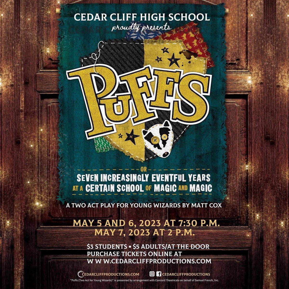 Cedar Cliff Productions is proud to present their Spring Play: PHFFS! A Two Act play about a certain school of magic, and magic with a kid named Potter. This play is not about him, however. This is the story of the Puffs! Tickets for Puff are on sale now. cedarcliffproductions.com/tickets