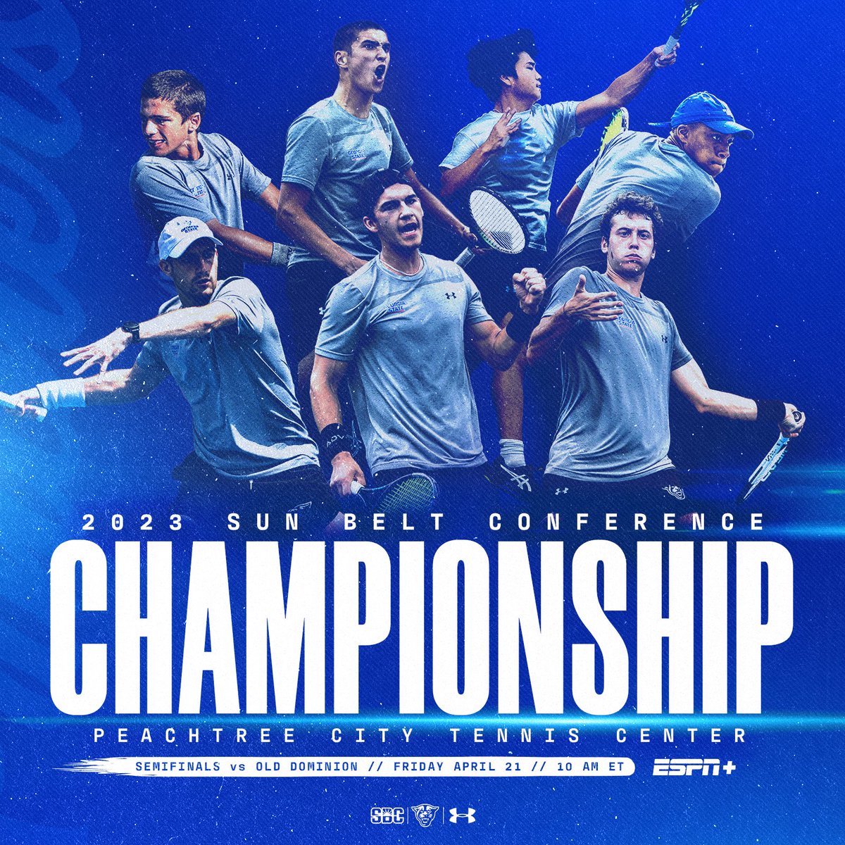 GSUMTennis's tweet photo. 𝗗𝗲𝗳𝗲𝗻𝗱 𝘁𝗵𝗲 𝗖𝗿𝗼𝘄𝗻♕

The reigning conference champs advance to the SBC Championship semifinals and face No. 2 seed ODU on Friday– tune in 𝘓𝘐𝘝𝘌 on ESPN+ 𝘛𝘖𝘔𝘖𝘙𝘙𝘖𝘞 at 10 a.m. ET ⤵️

📍 Peachtree City, GA
📊 https://t.co/R8DCBo1J9J

#OurCity | #MoreToCome https://t.co/6HyiZcExvq