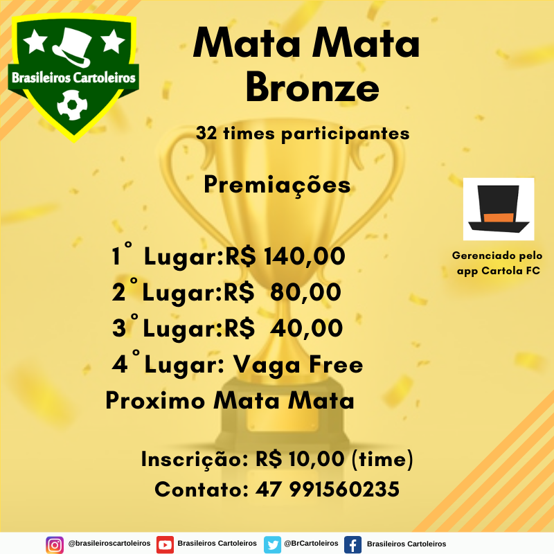 BRCartoleiros's tweet photo. Inscrições abertas para nossos Mata Matas Bronze, Prata e Ouro!

Fechando as 32 vagas já inicia na próxima Rodada!
Bora participar no link: https://t.co/U0Mj6V5b9Z

Siga @BRCartoleiros !

#cartola #cartolafc #cartoleiros #ligadecartola #mitar
#Flamengo #Palmeiras #Libertadores https://t.co/oTFyagUYZT