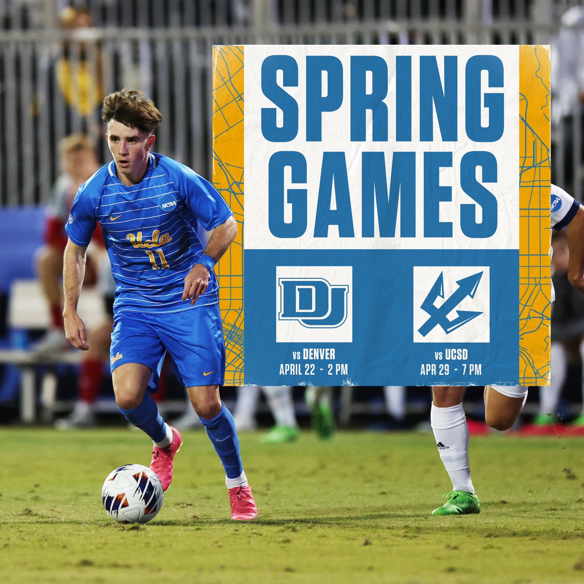 UCLAMSoccer's tweet photo. Make sure to check out the two upcoming spring games we have on the docket!

⚽ Saturday, Apr. 22 vs. Denver (2 PM)
⚽ Saturday, Apr. 29 vs. UCSD (7 PM)

Both games will be played at Wallis Annenberg Stadium with free admission.

#GoBruins https://t.co/SF2LNJYF27