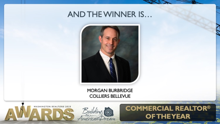 WSCAR_NW's tweet photo. Congratulations to WSCAR Board Member @BurbridgeMorgan of Colliers Bellevue on being named the 2023 Washington REALTORS® Commercial REALTOR® of the Year! 

#CRE #WSCAR #Commercialrealestate #bellevuecommercialrealestate https://t.co/K0sWN89MAf