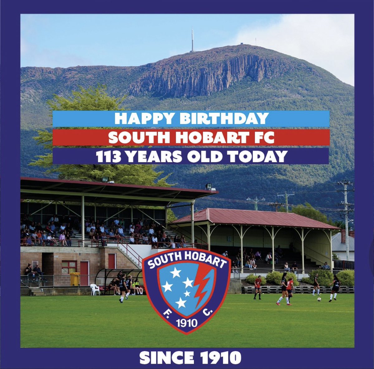 SouthHobartFC's tweet photo. 113 years ago South Hobart Football Club was born. 🥳
1 month later the first official match was played at D'Arcy Street. ⚽
Our history is rich and strong. We proudly celebrate 113 years today with our club family and friends. 💙❤️ https://t.co/hGTthUPN1W
