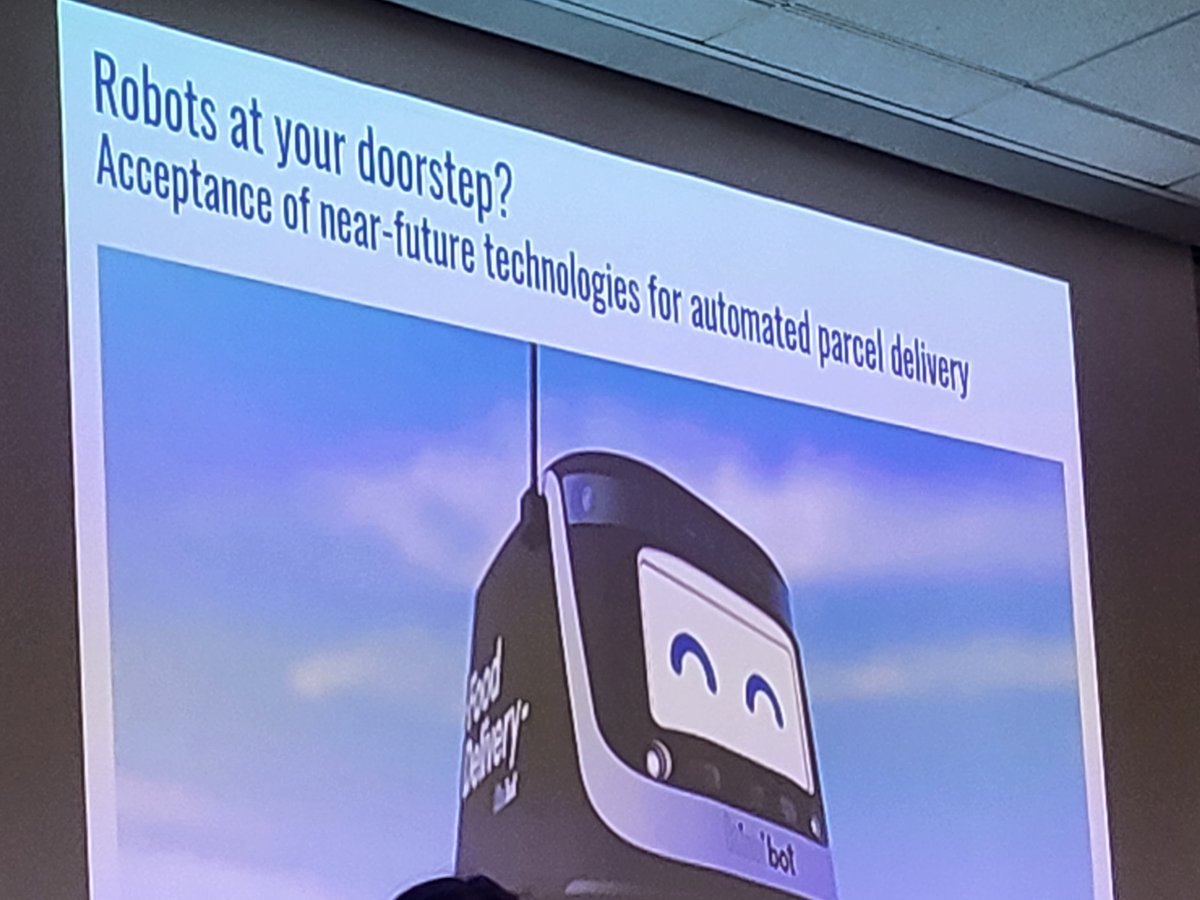 b_rational's tweet photo. Doctoral candidate @itsMaherSaid sharing his latest results on #user #acceptance of #robot #deliveries at @InfoNUTC seminar. #Logistics #LastMile #creepy? https://t.co/uEwtD9Vi9h