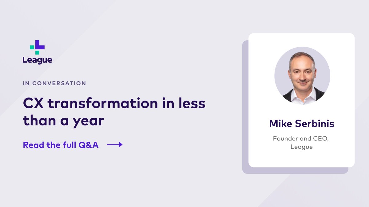 League (@joinleague) on Twitter photo League Founder and CEO <a href="/mserbinis/">Michael Serbinis</a> shares how @Highmark Health's proven model of “care, cloud and CX” accelerates time-to-market and what it means for other #healthplans and #healthsystems embarking on CX transformation ➡️ bit.ly/3YBI2GB
#HealthcareCX League Founder and CEO <a href="/mserbinis/">Michael Serbinis</a> shares how @Highmark Health's proven model of “care, cloud and CX” accelerates time-to-market and what it means for other #healthplans and #healthsystems embarking on CX transformation ➡️ bit.ly/3YBI2GB
#HealthcareCX