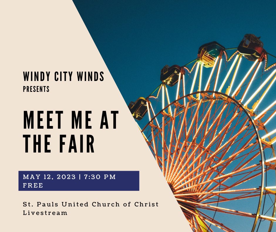 📣Concert Announcement 📣 
Join us May 12 for “Meet Me at the Fair” and an evening of delightful music. Learn more: tinyurl.com/3d95dy88

#bandsofacb #communityband #chicagomusic