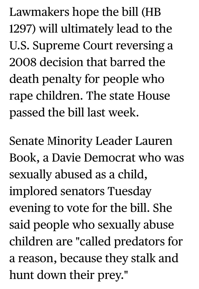 LailaMickelwait's tweet photo. A new law in Florida would allow the death penalty for sexual predators who rape children under the age of 12. The bill was championed by Senate Minority Leader Lauren Book (D) who is a survivor of child sexual abuse. https://t.co/gxWc52gEPD