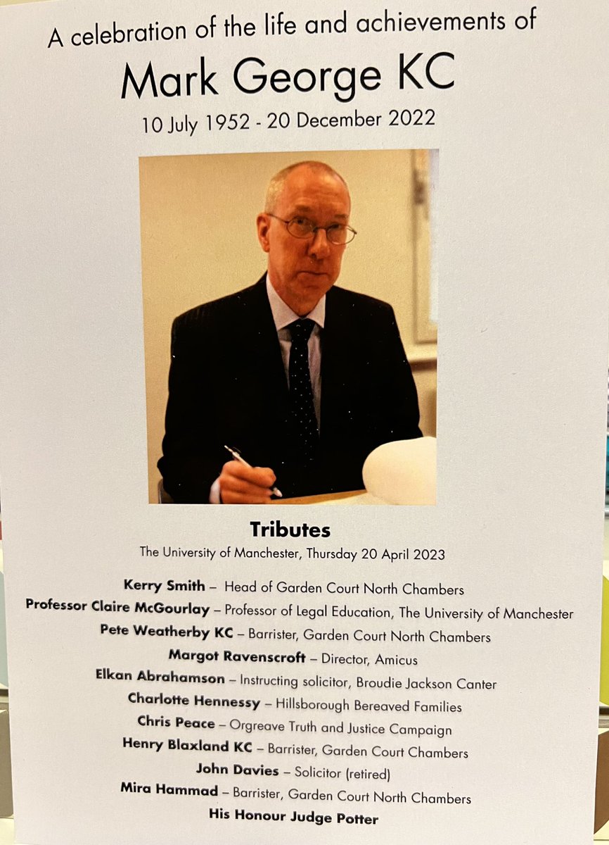 JudithMoritz's tweet photo. A special evening at a wonderful memorial service for @Mark_George_KC. Warm tributes from across the legal profession… from young lawyers to senior judges - campaigners, academics and those he represented. (🧵…) https://t.co/OGGrDPv021