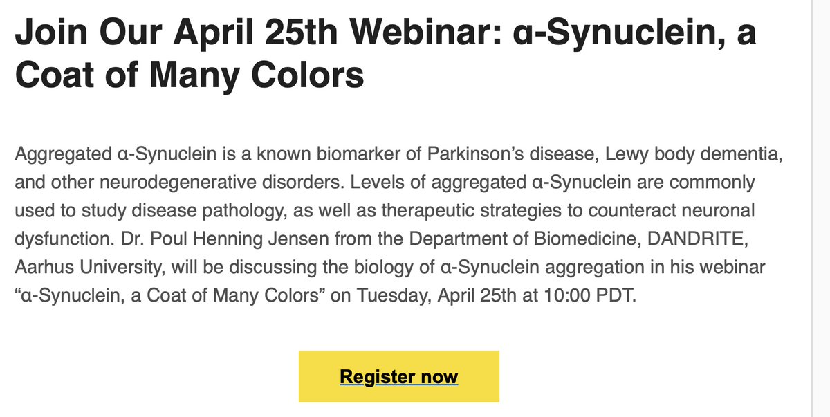 poul henning jensen (@phjpoul) on Twitter photo I am happy for the opportunity to give a Biolegend Webinar "α-Synuclein, a Coat of Many Colors" on tuesday april 25th. go.biolegend.com/webmail/504701…
@alpha_synuclein <a href="/dandrite/">DANDRITE</a> <a href="/MichaelJFoxOrg/">michaeljfox.org</a> I am happy for the opportunity to give a Biolegend Webinar "α-Synuclein, a Coat of Many Colors" on tuesday april 25th. go.biolegend.com/webmail/504701…
@alpha_synuclein <a href="/dandrite/">DANDRITE</a> <a href="/MichaelJFoxOrg/">michaeljfox.org</a>