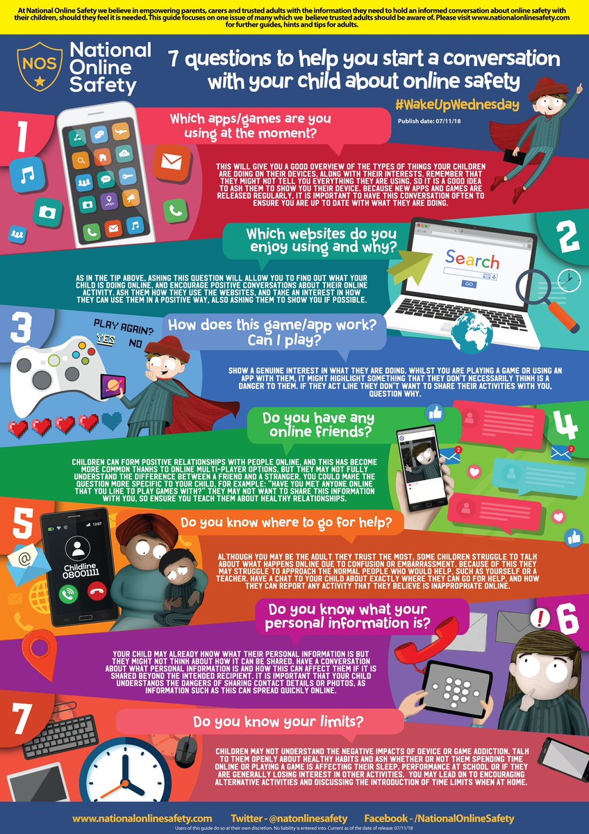 castleparksch's tweet photo. Keeping up to date with what your children are doing online is the best way to keep them safe and teach them about internet safety. Have a look at the poster to see suggestions of questions to start the conversation. #internetsafety #nationalonlinesafety https://t.co/SBxIfbSOUe
