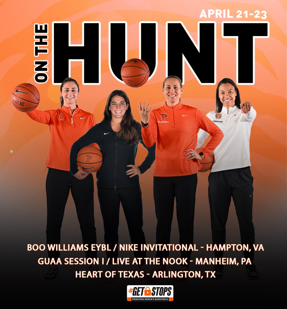 PrincetonWBB's tweet photo. Coming to a gym near you… 👀🐯

📍Boo Williams EYBL/Nike Invitational
📍GUAA Session I / Live at the Nook
📍Heart of Texas 

#OnTheHunt x #GetStops🐯🏀 https://t.co/O0mnxKQwpQ