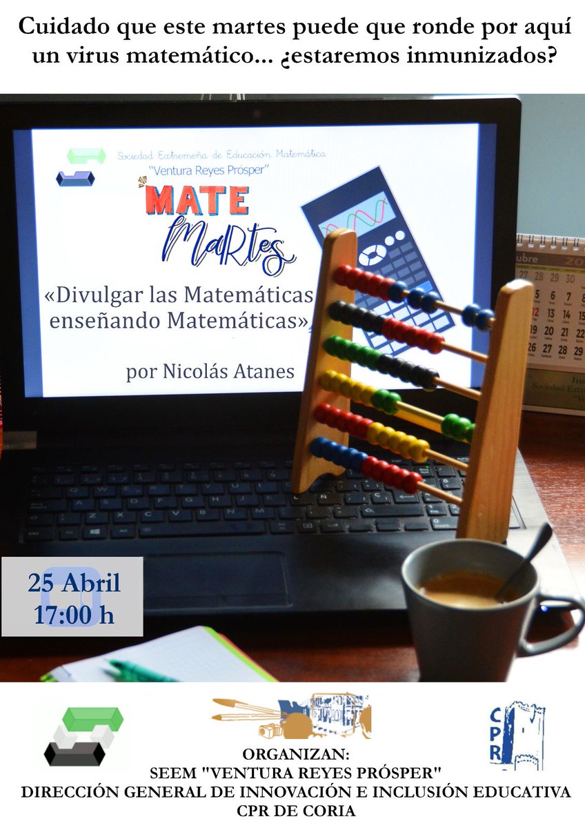 El próximo 25 de abril de 2023 a las 17, estaré en el Zoom us06web.zoom.us/j/87530334039 con la <a href="/SEEMVRProsper/">SEEMVRProsper</a> hablando de como divulgar las matemáticas enseñando, y nuestra experiencia en <a href="/VirusMatematico/">Virus Matemático</a>