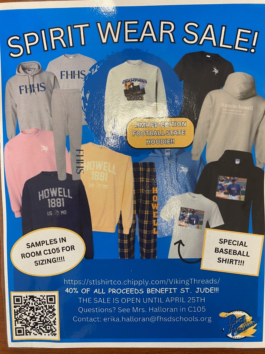 5 days remaining!! Go get your spirit wear now!! Website: Stlshirtco.chippy.com/vikingthreads/ 40% of proceeds go to St. Jude’s!! <a href="/FHVikings/">Howell Vikings</a>