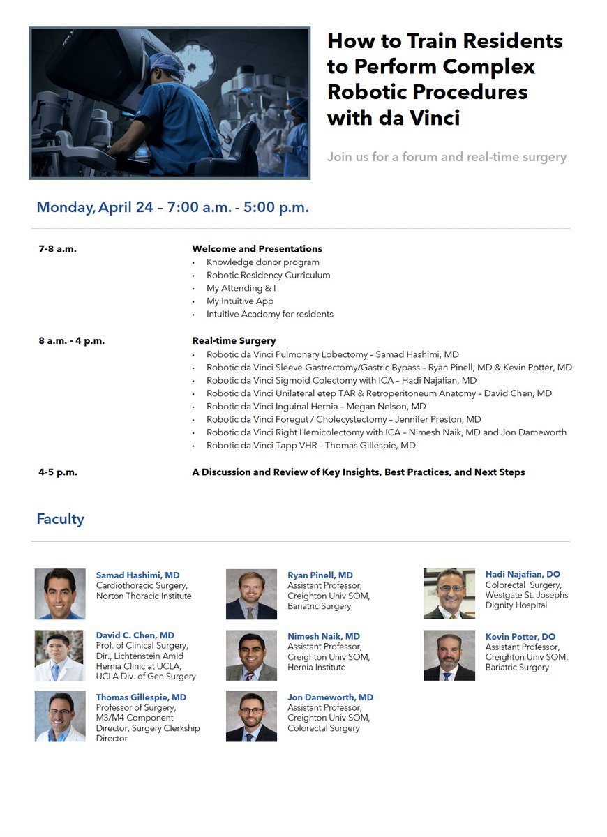 Nate S. Rubalcava MD (@naterubalcava) on Twitter photo Did you know <a href="/CreightonPHX/">Creighton University Health Sciences - Phoenix</a> is developing an innovative platform for training residents to perform complex robotic procedures in real time? If you’re in the Phoenix AZ area, sign up below and join us on April 24 to experience the Knowledge Donor Program.
docs.google.com/forms/d/e/1FAI… Did you know <a href="/CreightonPHX/">Creighton University Health Sciences - Phoenix</a> is developing an innovative platform for training residents to perform complex robotic procedures in real time? If you’re in the Phoenix AZ area, sign up below and join us on April 24 to experience the Knowledge Donor Program.
docs.google.com/forms/d/e/1FAI…