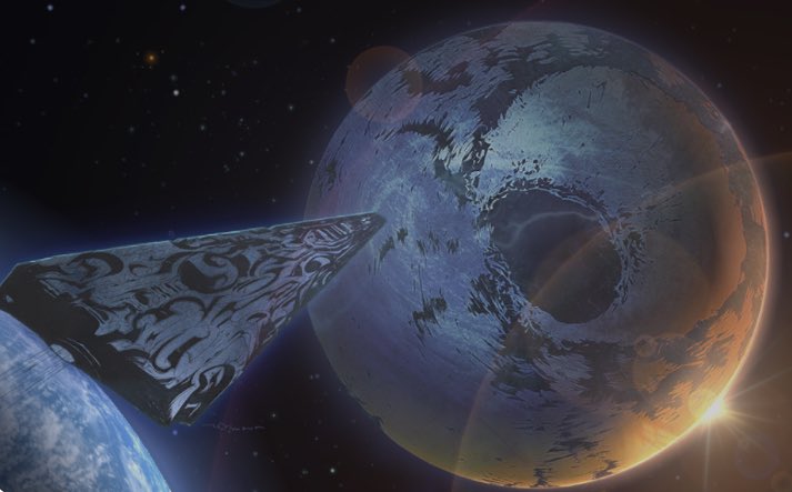 For Endwalker’s logo, I still just see a star destroyer flying into a space doughnut.