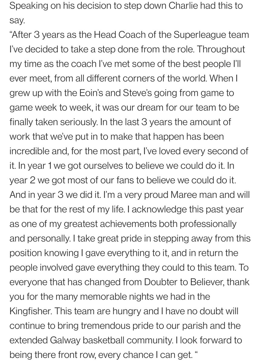UGMareeBball's tweet photo. Coach Charlie Crowley has stepped down as Head Coach of our Men’s Superleague team. Thank you Charlie for your time and effort. Enjoy the well earned time off 💪🏻🔥
#doubterstobelievers #basketball #galway https://t.co/Jt0BQlp3Iy