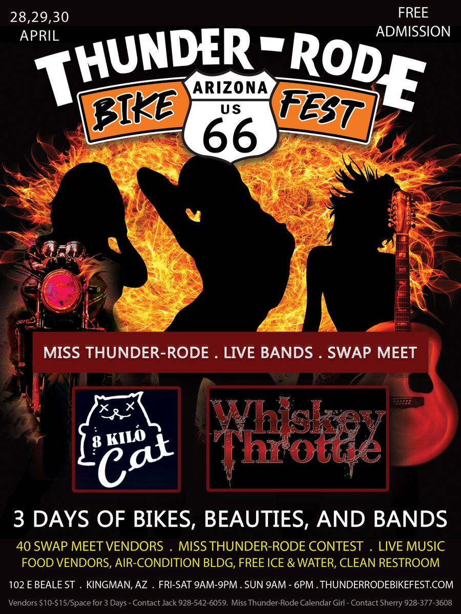thunderrode's tweet photo. We are just 8 days away from the biggest party of the year in #Kingman AZ - Thunder-Rode #BikeFest!! Who's Ready? #bikeweek #route66 #route66bikeweek #arizonabikeweek #laughlinriverrun #bullheadriverrun #arizonariverrun https://t.co/qs2TVMl8Dt