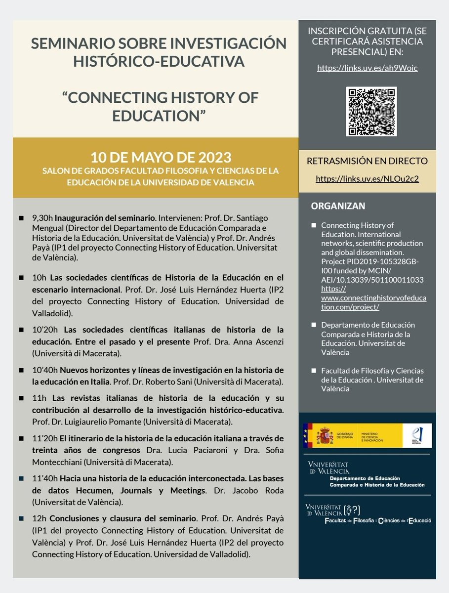 andrespayarico's tweet photo. Seminario de investigación Connecting History of Education, @UV_EG 10 mayo 2023 https://t.co/LsuDLhWukH #histed @ISCHE_org https://t.co/2JNpDk5nKA https://t.co/hFSD09TRJB