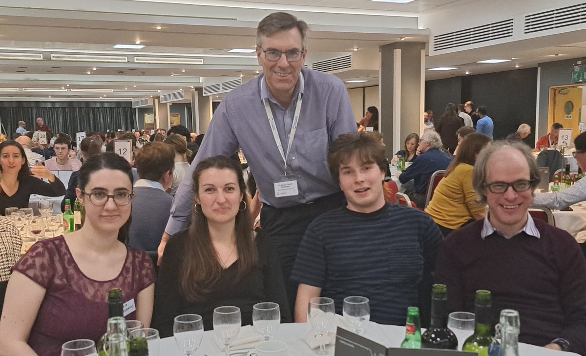 @MacgregorHWU team at #Dalton2023 suitably refreshed after the conference dinner: <a href="/Lia_Sotorrios/">Lia Sotorrios, PhD</a>, Ambre and Paddy along with ex-Macgrellerite <a href="/bengttegner/">Bengt Tegner</a> , plus some other bloke