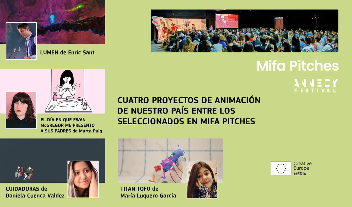 OficinaMEDIAEs's tweet photo. Cuatro proyectos españoles entre los seleccionados en #MIFAPitches de @annecyfestival 2023.
¡Nuestra enhorabuena! 😉👍
Más info > https://t.co/ZSLsKJnKKI https://t.co/Y0A1N9Q9ak