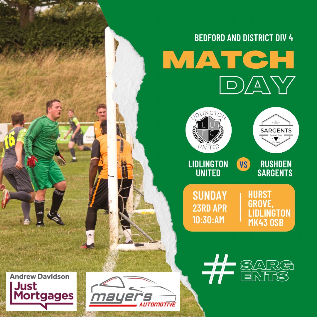 🚨 THIS SUNDAY 🚨

🆚 @lidlingtonunitedfc 
🏆 BDSFL Division 4
📆 23/04/23
📍 Lidlington, MK43 0SB

One last hurrah for a few of our players as the season comes to a close! Names out of the hat for this one💚

#sargents #football #soccer #fifa #bedford #northampton #mechanic