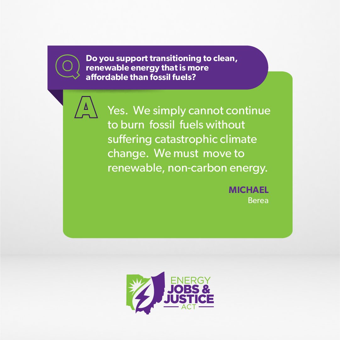 "We must move to renewable, non-carbon energy." - Michael from Berea 

Do you agree? Help us draft #EJJA 2.0 by filling out this short survey. It only takes a few minutes! bit.ly/ejjasurvey #JobsAndJustice