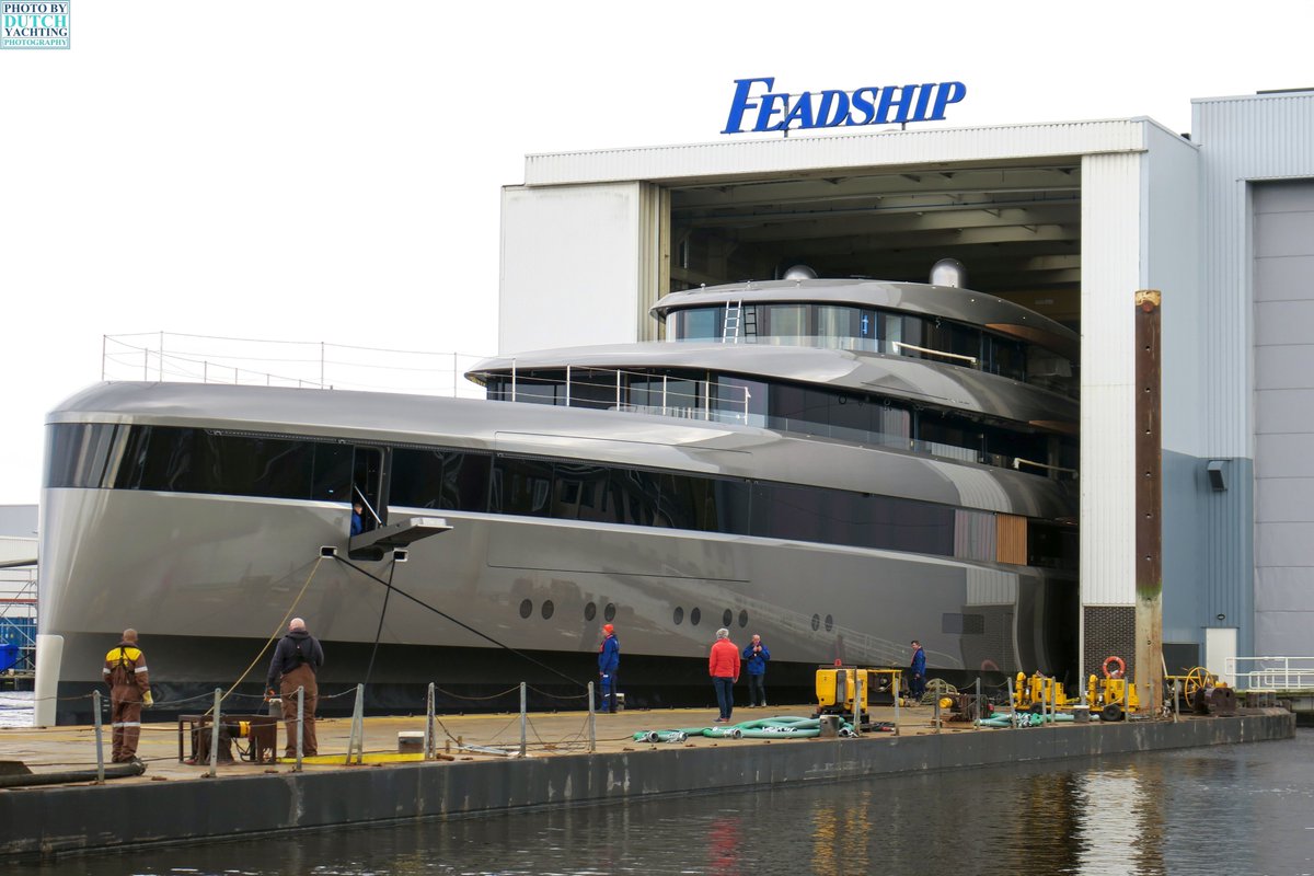 Dutchyachting's tweet photo. Project 710 was launched in Aalsmeer this afternoon. The 84m/ 275’7” hull entered the dock on 5 February of last year and was released today. Photos by @DutchYachting.
#Project710 #Feadship #Superyacht #Megayacht #YachtNews https://t.co/oxbtyNgxEi