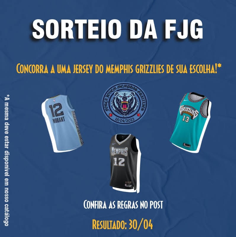 FJGrizzlies's tweet photo. SORTEIO DE JERSEY DO MEMPHIS GRIZZLIES 🐻

Vamos sortear uma regata do memphudo e pra participar vocês só precisam cumprir as regras

1️⃣ - Seguir a @FJGrizzlies 

2️⃣ - RT e like nesse tweet https://t.co/rgq6dMHN1a