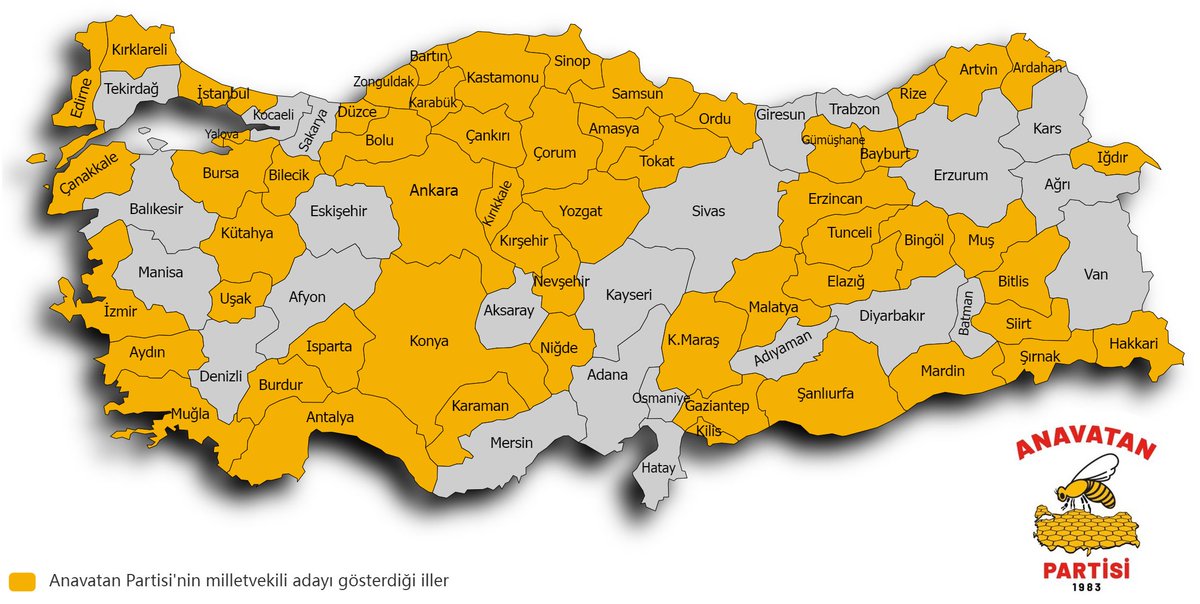 secimanaliz's tweet photo. Anavatan Partisi (#ANAP) 57 ilde, 63 seçim çevresinde seçime giriyor. Genel Başkan İbrahim Çelebi (@icelebiresmi) Ankara 1. bölge adayı. https://t.co/IeZX7zgFKn