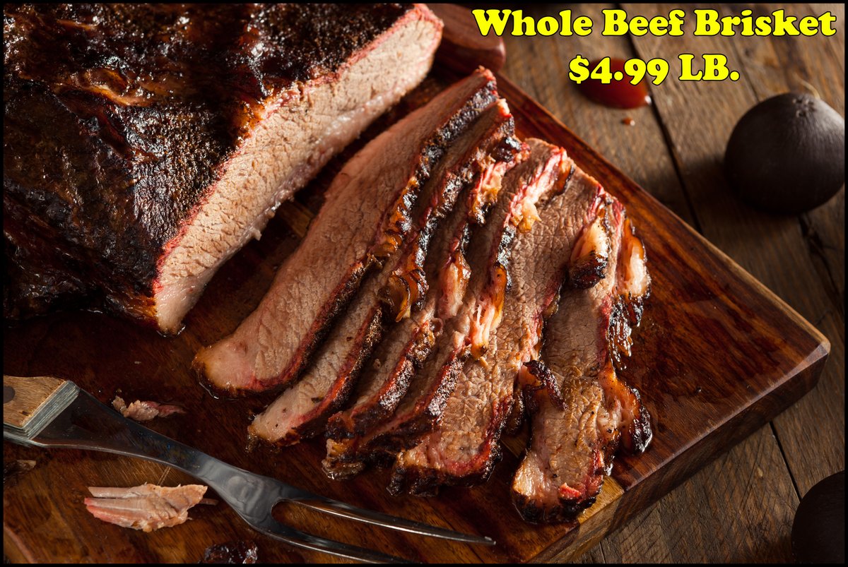 CentralMeat's tweet image. Whole USDA Choice Grade Beef Briskets are on sale for $4.99 lb. They're weighing around 12-18 lbs. The brisket is fresh, never frozen, with no additives, or preservatives.