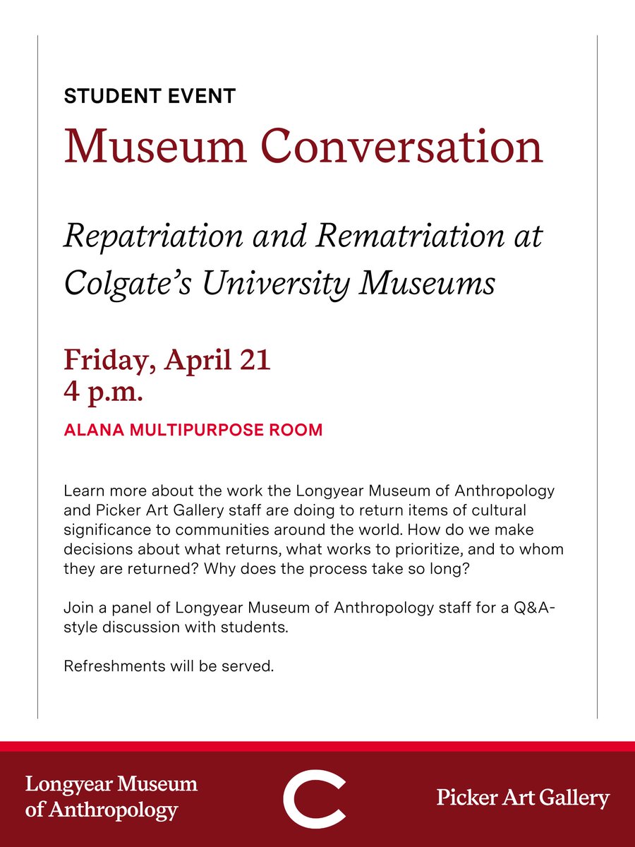 lmacolgate's tweet photo. Join us at the Repatriation and Rematriation conversation at the ALANA Cultural Center’s MPR on Friday, April 21 at 4 pm.

See full post here: https://t.co/8kWQdyH43o https://t.co/cvL1uSbQ1J