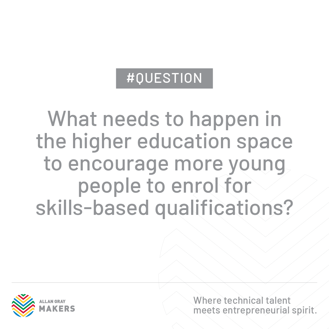 🚀📚 Hey Maker! What do you think needs to happen in the higher education space to encourage more young people to enrol for a skills-based qualification?

#AGM #SAEntrepreneurship #TVET #TVETCollege #SkillTraining