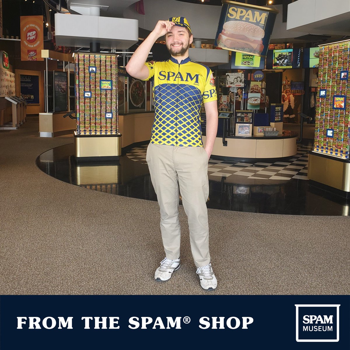 You can be a moving billboard with this colorful SPAM® Brand jersey. Great for the cyclist or the SPAM® brand fan in your family! See matching cycling hat store.spam.com/all-products/s…