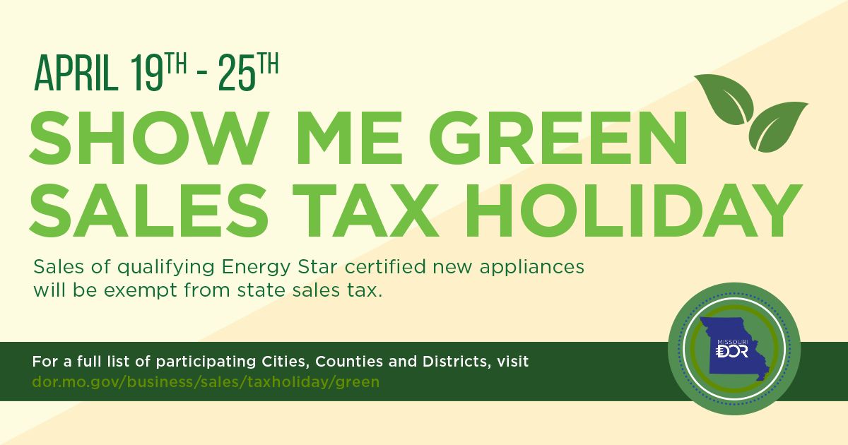 The Show Me Green Sales Tax Holiday is a great opportunity to save money on new energy-efficient appliances. Now thru April 25th, sales of qualifying Energy Star certified new appliances will be exempt from state sales tax. For more information, visit: bit.ly/3Mw8i1q