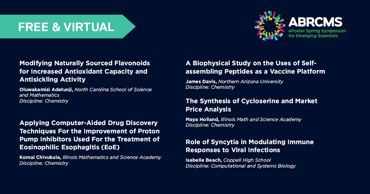 ABRCMS has accepted the abstracts of these outstanding student researchers for the ePoster Spring Symposium. Congrats! Stay tuned for the rest of the accepted abstracts and register to learn who will present their research live on April 28 and 29, 2023. asm.social/19z