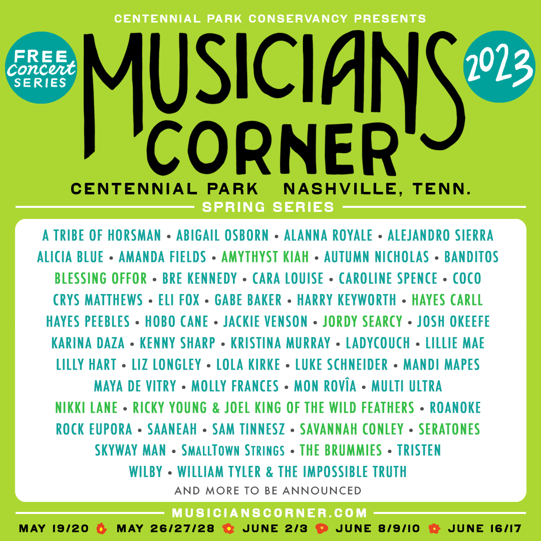 MusCornerNash's tweet photo. 🎵 ANNOUNCED🎵 Our #MusiciansCorner lineup is here! Returning May 19, check out #FreeLiveMusic in @conservancynash at this outdoor concert series that touts Nashville’s diverse musical landscape. Thanks to @Lightning100 for today's listening party! Info: https://t.co/shBazn97I3 https://t.co/uBo5tfgzS7