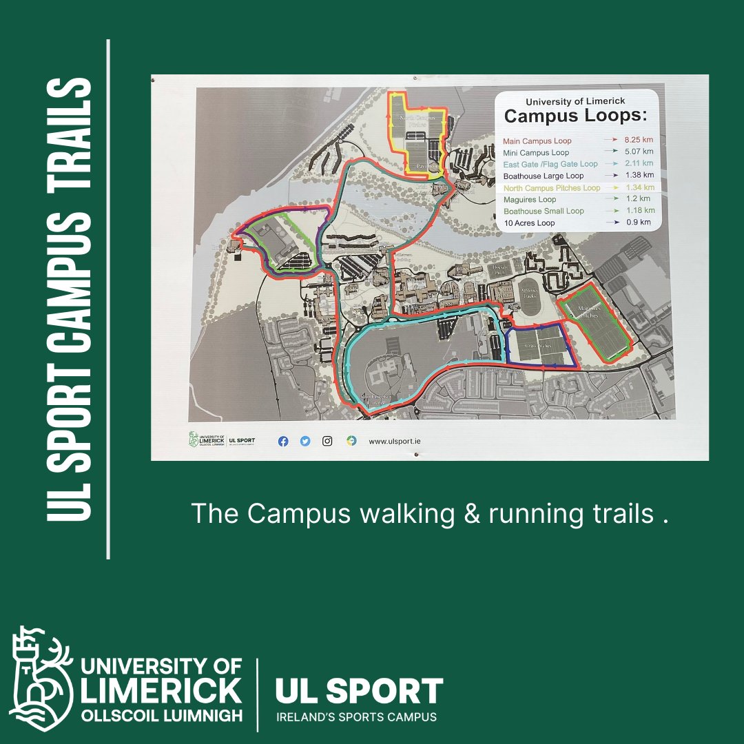 Take advantage of the long evenings. You will find maps with the trails & distances at the North Campus Pitches, UL Sport Arena, & Maguires Pitches. #ActiveAtULSport #OutdoorFitness #FreshAir #OutDoors #FreshAir #BeautifulCampus #Limerick