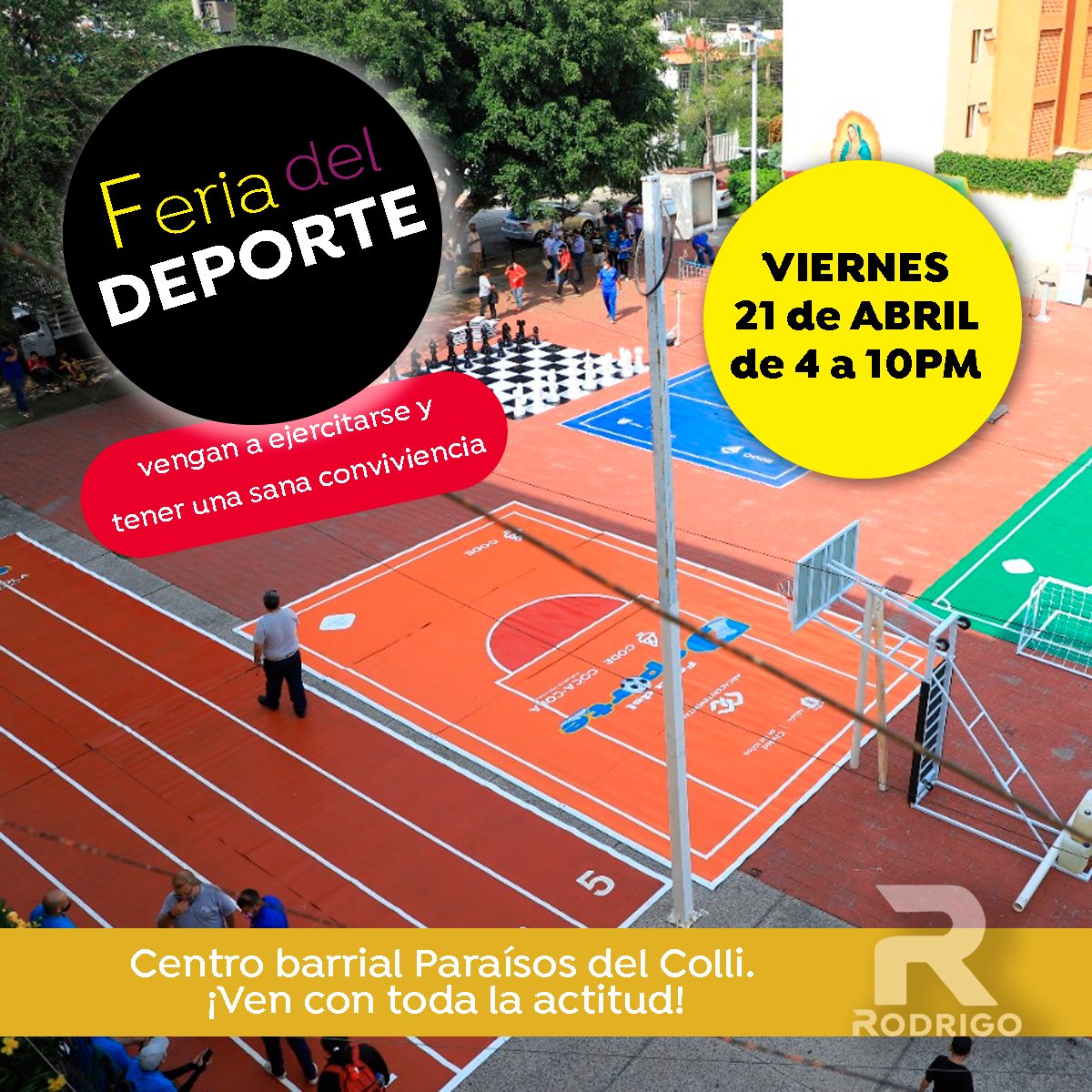 Si te gusta el deporte y estás buscando tener una convivencia sana, te esperamos en el Centro Barrial Paraísos del Colli, donde se llevará a cabo la Feria del Deporte a partir de las 4:00 hasta las 10:00 de la noche, ¿a quiénes esperamos? #LaCiudadDelasNiñasyNiños