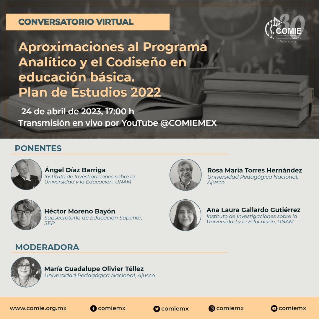 comiemx's tweet photo. #COMIE30 | Te esperamos este lunes 24 de abril en el conversatorio virtual: Aproximaciones al Programa Analítico y el Codiseño en educación básica. Plan de Estudios 2022.
📆 24 de abril de 2023, 17:00h
📡 Transmisión en vivo por YouTube @COMIEMEX
¡No te lo pierdas! https://t.co/08gbUdRa0X