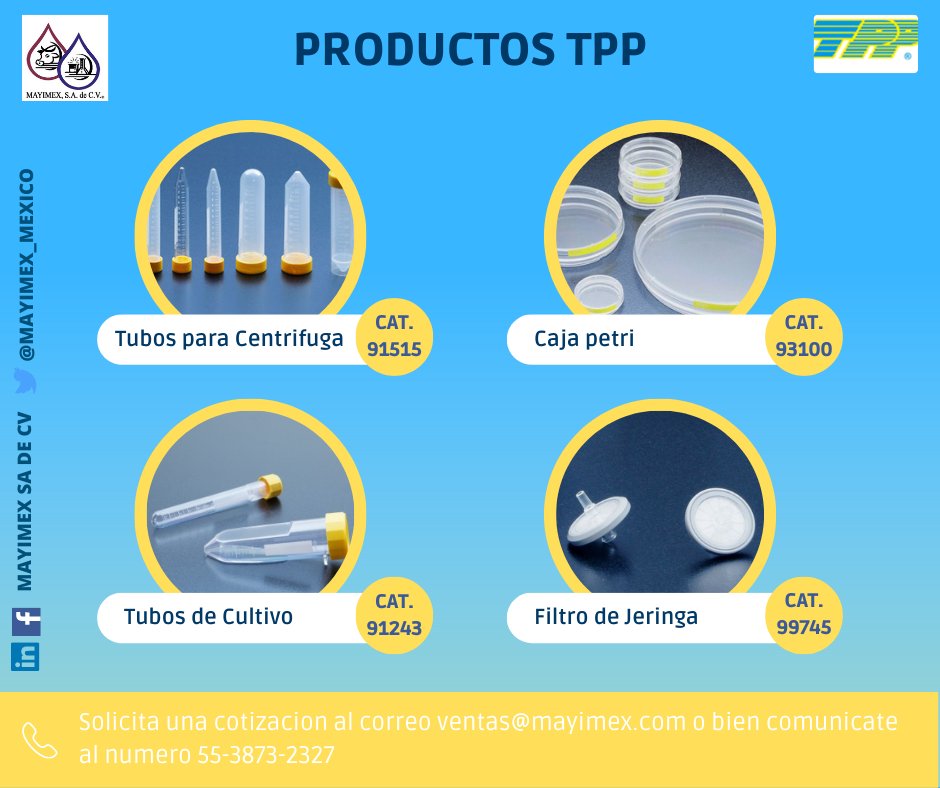 MAYIMEX_MEXICO's tweet photo. TPP participa activamente en la investigación y el desarrollo de nuevos productos.
Estos y mas productos los tenemos disponibles para ti.
¡Recuerda que ya te estamos atendiendo en redes sociales!
#biologia #quimicaclinica #biowest #TPP #biologiacelular #ventasonline #bioquimica https://t.co/Yfg8aXT0Sf