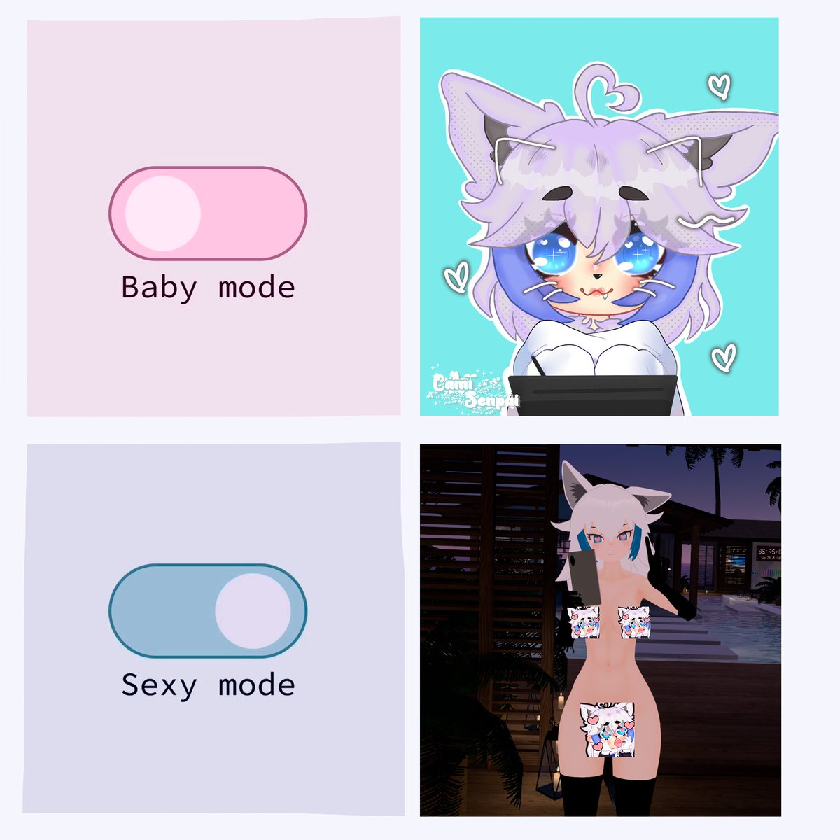 IsDARC_'s tweet image. Baby Mode vs Sexy Mode!!💙 @senpaivt hizo el lindo dibujito, tiene comisiones abiertas por si gustan... *Cof Cof*... Más fotitos así y sin censura en mi Patreon (link en mi bio), próximamente subiré la siguiente sesión de fotos💙 #vtuber #vtubermode #Vtubers