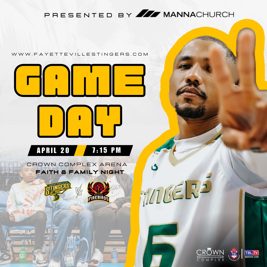 StingersTBL's tweet photo. It's GAME DAY here again at the Crown Complex Arena!
Tonight our Fayetteville Stingers take on the Raleigh Stingers for Faith & Family Night at 7:15 PM.
Get your tickets now (link in bio) or at the box office when you arrive. You don't want to miss it!
#BuzzOn #TBL #adiffe... https://t.co/70wkSQo7gk