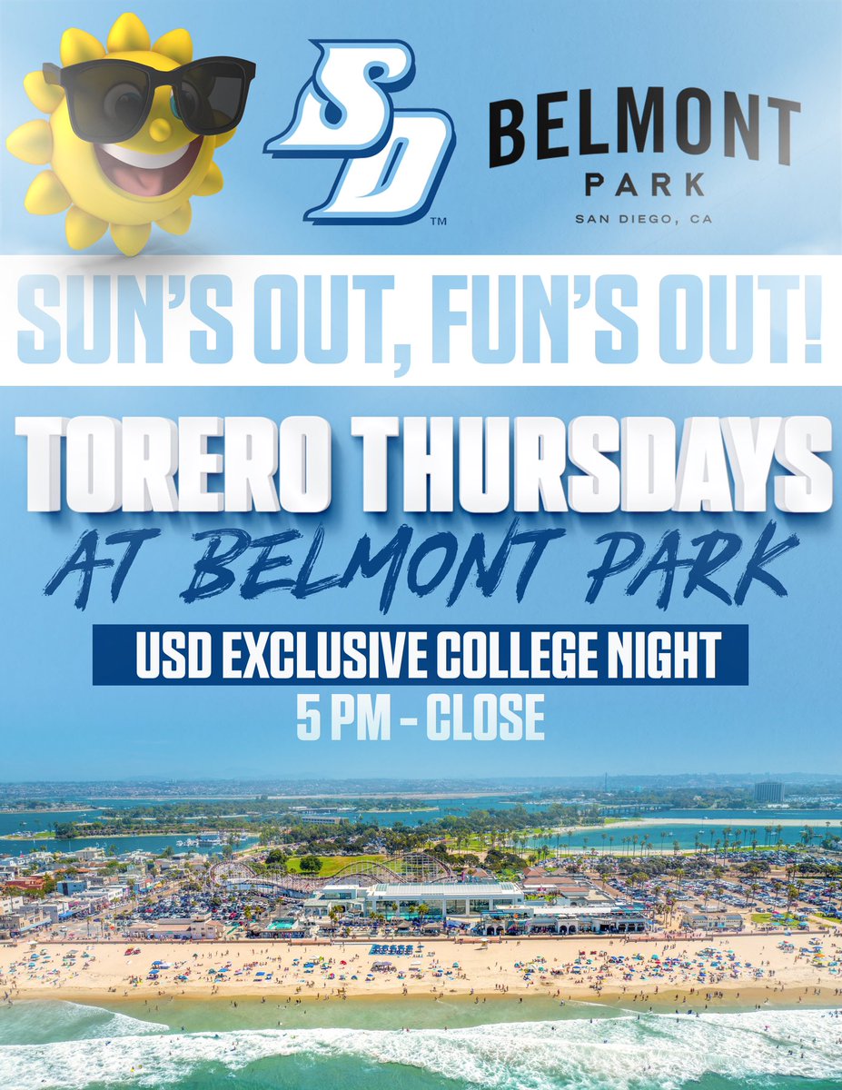 USDBullpit's tweet photo. Stop by Belmont Park today! Buy one get one free park wristband AND 25% off your bill at Belmont Restaurants (excluding CannonBall)! https://t.co/fxcPJmQM0d