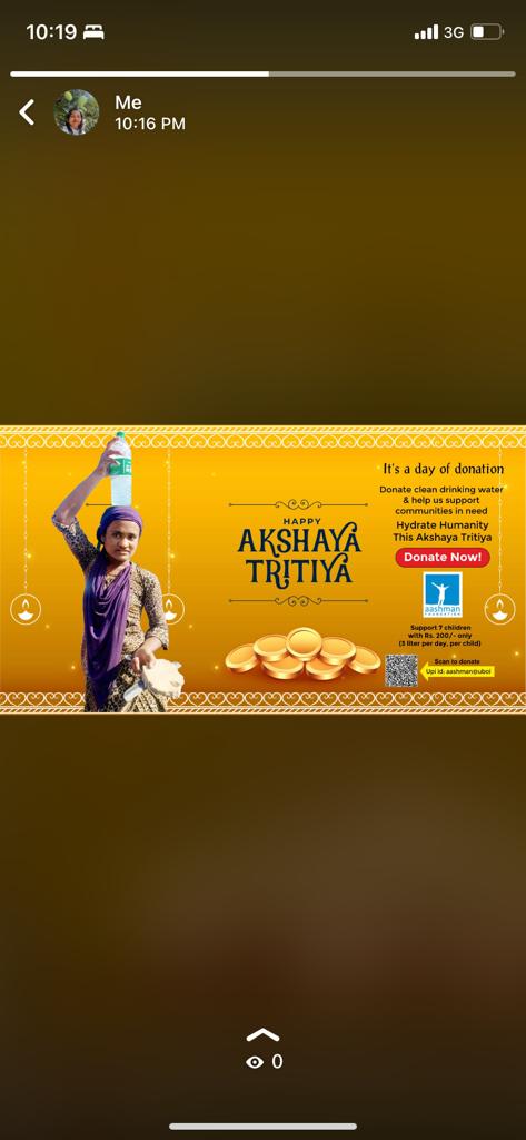 Akshaya Tritiya is considered to be the most auspicious day to do charity.
Donate at @aashmanfoundation Support 7 Children with 3 liter water per day, per child only with Rs. 200/- . Suppprt as many you wish too. 

Upi id: aashman@uboi
#aashmanfoundation #akshayatritiya #vjaman