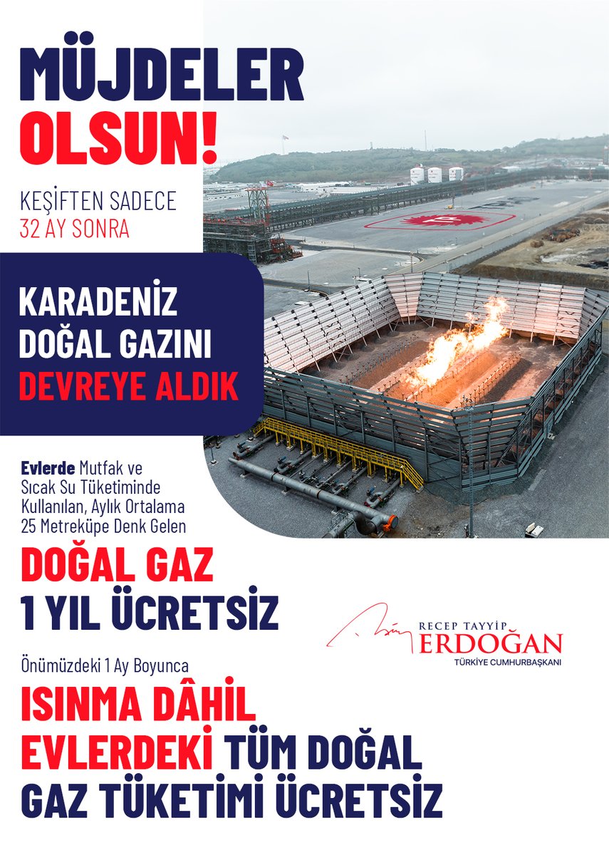 1 yıl boyunca evlerimizdeki mutfak ve sıcak su tüketimi için gereken doğal gaz ücretsiz olacaktır. Ayrıca önümüzdeki 1 ay boyunca konutlarımızda ısınma dâhil tüm doğal gaz tüketiminden de ücret almayacağız. #MüjdelerOlsun, hayırlı olsun. 🇹🇷