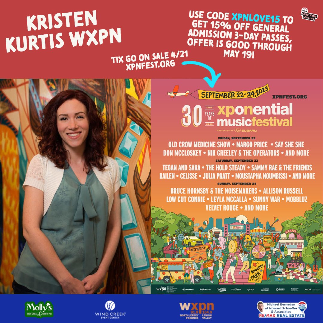 LVwithLove's tweet image. We chat with WXPN's Kristen Kurtis about her passion for radio, where she loves visiting in the Lehigh Valley, and we give you a special code for the Xponential Music Festival! 

lvwithlove.com

Thank you sponsors: @mollysbethlehem @bernadyn @theWCEC @wxpnfm #xpnfest